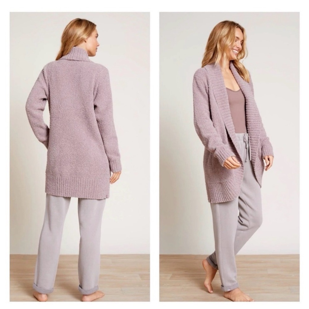 Barefoot Dreams CozyChic Chenille Shawl Deep Taupe Knit Cardigan Size M Open